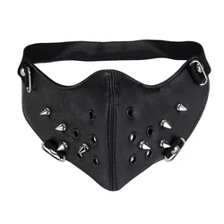 Black Steampunk Punk Mask Unisex Rock Biker Gothic PU Leather Rivet Half-face Mask Masquerade for Cosplay Party Supplies