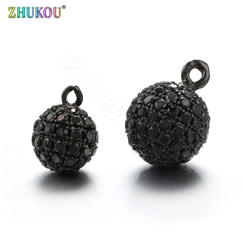 ZHUKOU 8x11mm Black Round Charms for Jewelry Making High Quality Accessories for Women earrings and necklace wholesale VD386