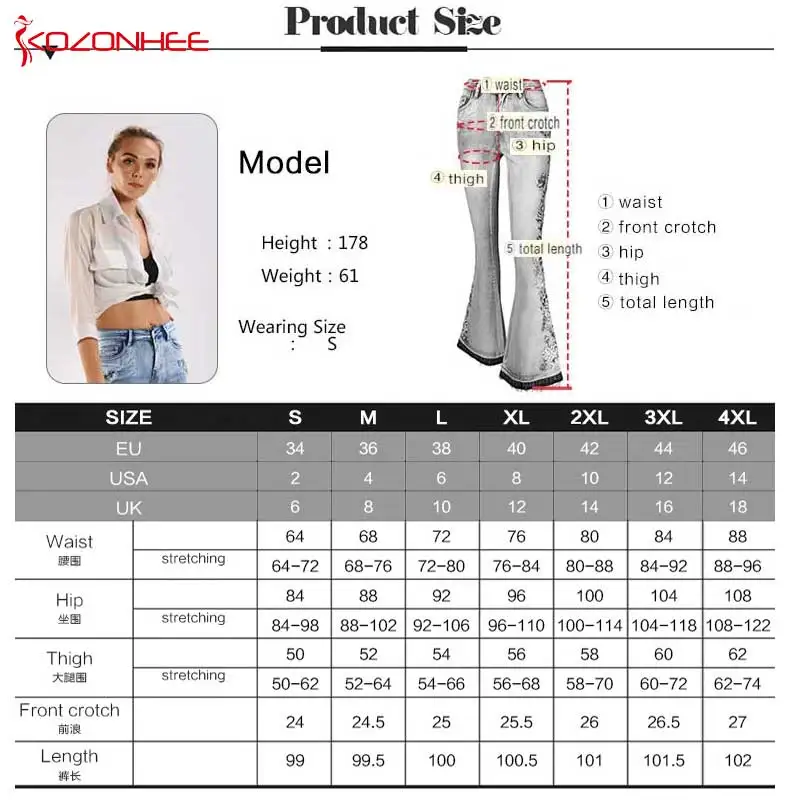 Embroidery Released Hem Flare Jeans Women Elasticity Bell-Bottoms Jeans For Girls Stretching Trousers women Jeans Large Size #07