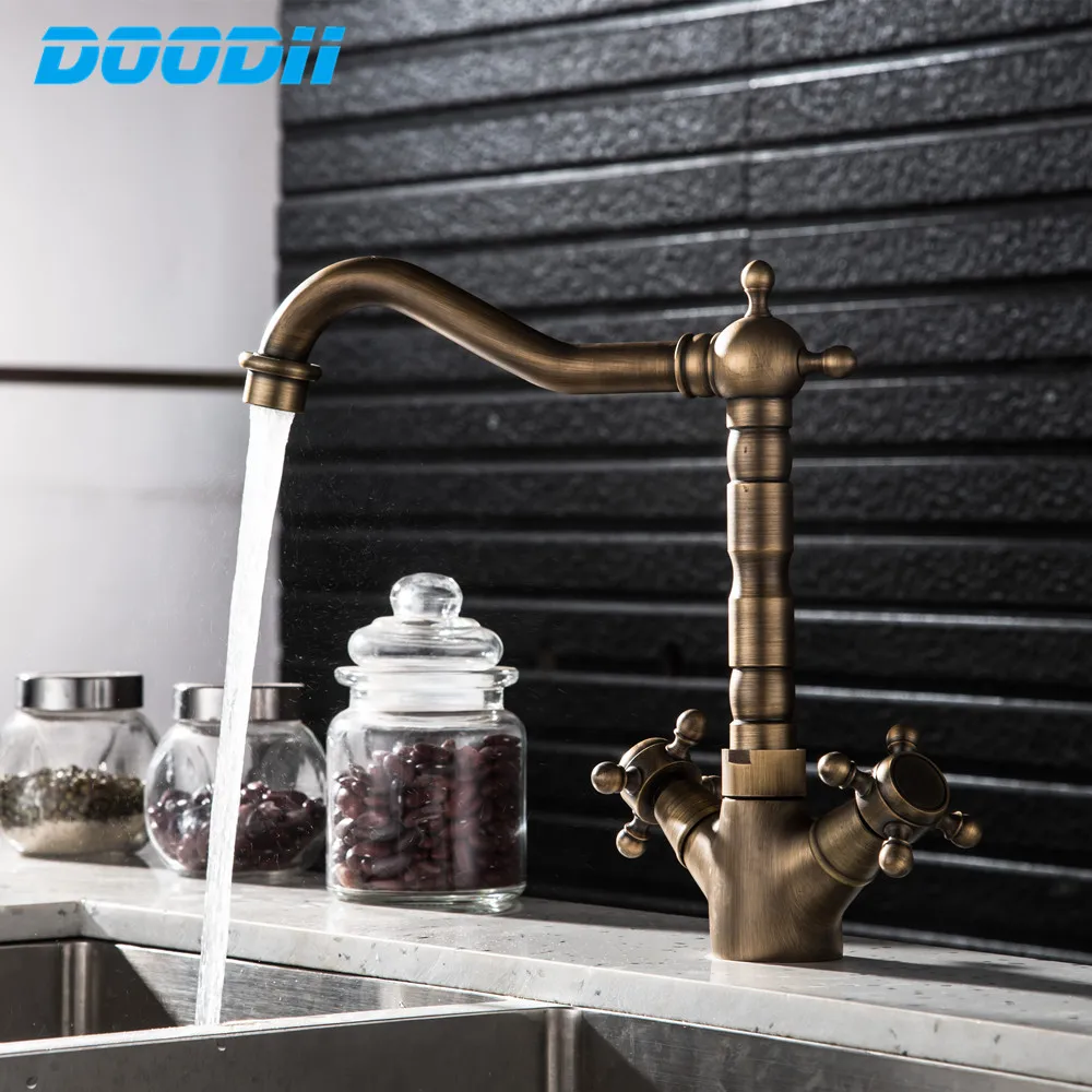 360 Degree Turn Kitchen Mixer Bathroom Sink Faucet Antique Bronze Finished Hot and Cold Water Mixer Tap Crane With Pop Up DOODII