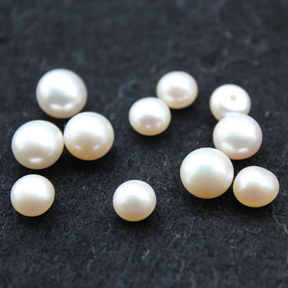 50pcs (7mm-9mm) mix size half hole Fresh Water Pearls, White Freshwater Rondelle Loose Beads,Genuine Pearls,Grade A D25