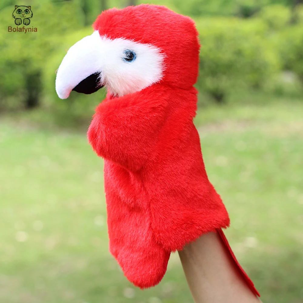 Jouet en peluche perroquet rouge pour enfants, marionnette à main