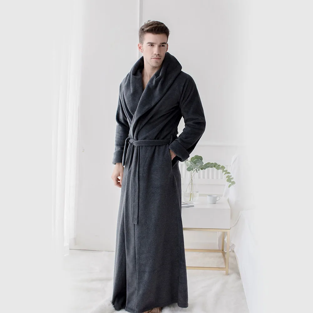 Men\'s and Women\'s Long Robes Microfiber Fleece Floor Length Plus Size Bathrobes Sleepwear Loungewear Full Length Gown Pajamas