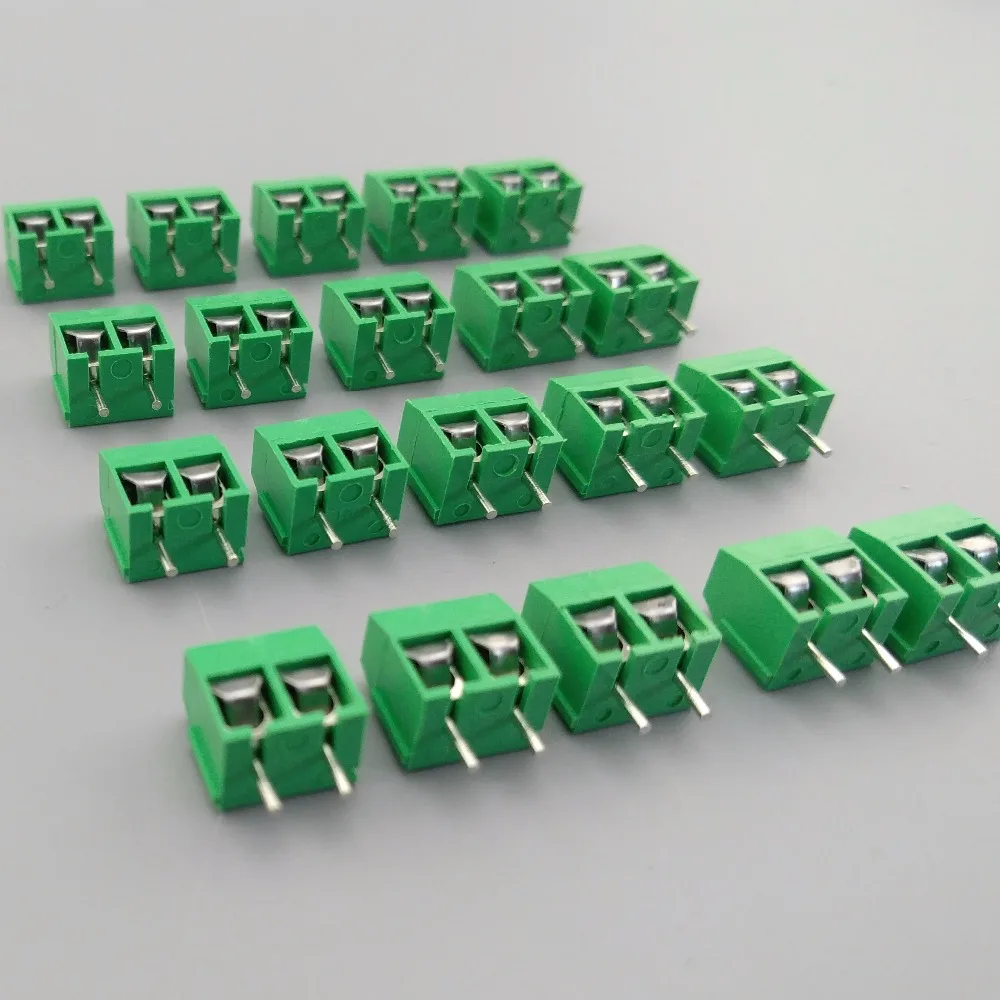 Tornillo de 2 pines, conector de bloque de terminales PCB, color azul y verde, paso de 5mm, 20 Uds.