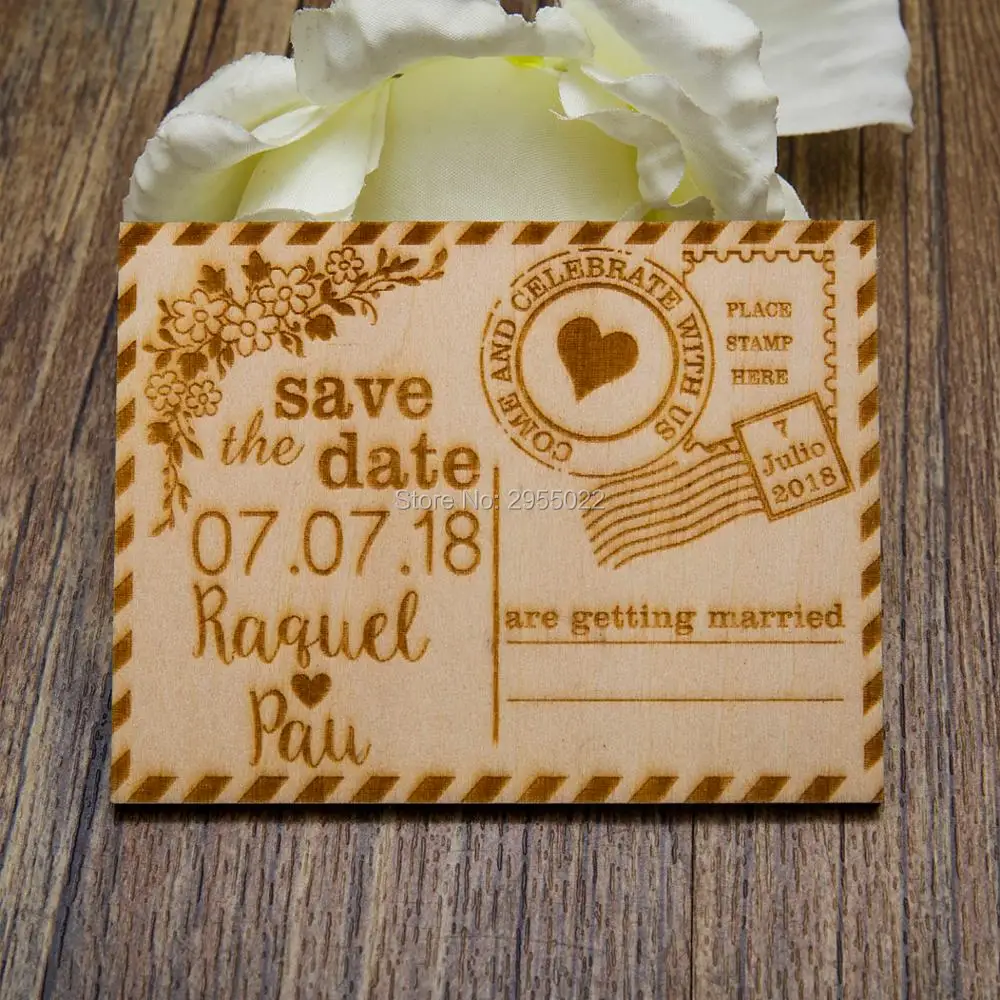 

Personalized Wedding Name Post Cards Save the Date Magnets,Custom wood rustic Postcards save the date,party favors gifts