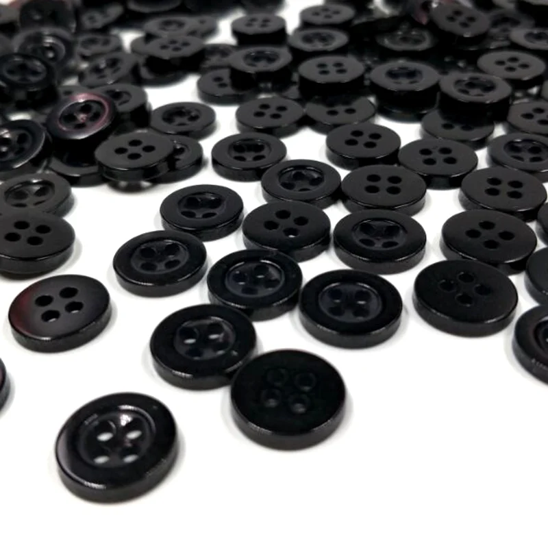 HL 11MM Black Color 4 Holes Flatback Plastic Buttons Shirt  Apparel Sewing Accessories 100/300/500pcs