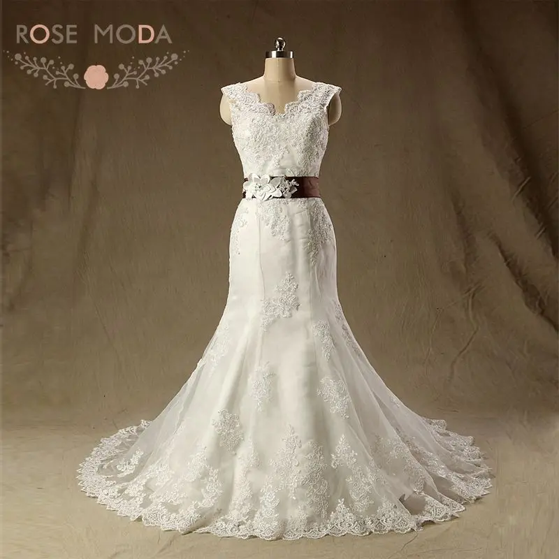 Rose Moda 2 Pieces Lace Mermaid Wedding Dresses with Sash Real Photos