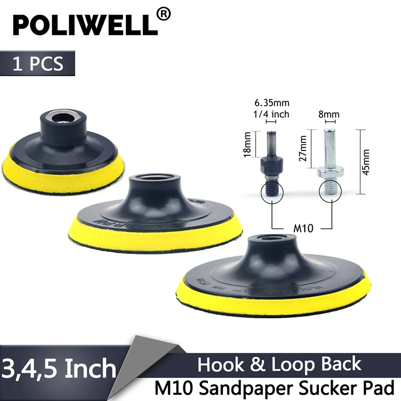 

POLIWELL 3 4 5 Inch M10 Thread Self-adhesion Sanding Pads Hook & Loop Sandpaper Sucker Pad Auto Car Grinding Abrasive Tool Parts