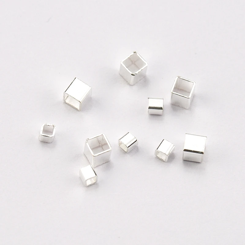 10 PCS 925 Sterling Silver Square Crimp & End Beads 2mm 3mm Silver Crimps Silver End Beads for Jewelry Making Jewelry Findings