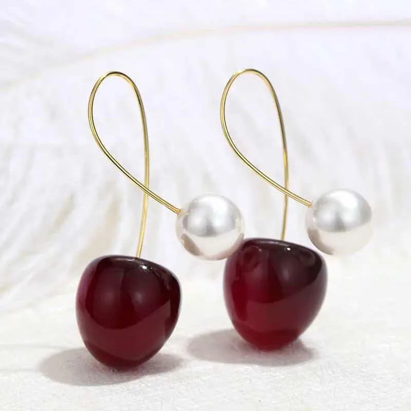 Cute Red Cherry Earrings for Women Fashion Fruit Dangle Earrings Bohemian Pearl Earrings For Women Drops Earrings Christmas Gift