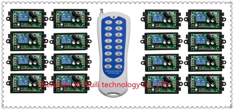 

New DC12V 1CH 10A wireless remote control switch system teleswitch 16CH Transmitter + 16 * Receiver relay smart house z-wave