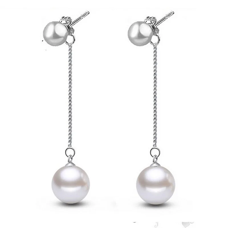 Romantic Wedding Bricos Pearl Earrings Jewelry Double Wear Way 925 Sterling Silver Long Tassel Drop Earrings for Women