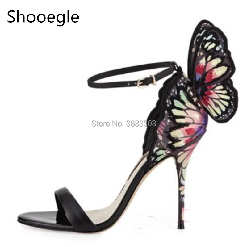 Colorful Butterfly Thin High Heels Women Sandals Buckle Strap Exquisite Fashion Wing Shoes Female Party Dress Pumps