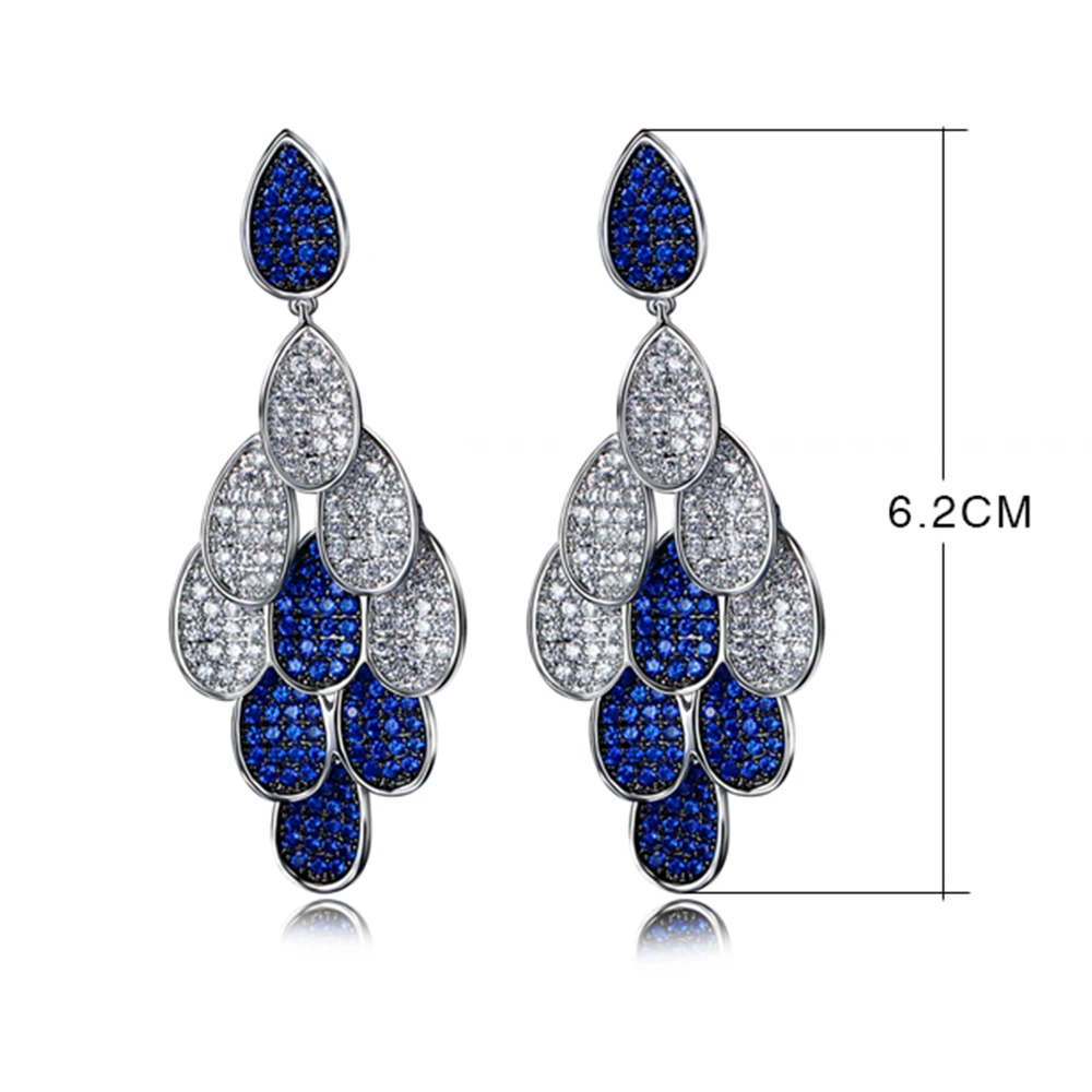 5 colors of Green Blue Yellow Ruby White Luxury diorissimo hanging Chandelier big Jewelry Leaves dangle earring for Women