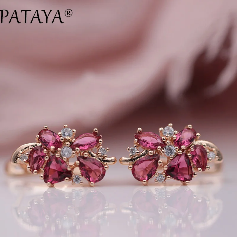 PATAYA Multi-Colored Natural Cubic Zirconia Long Earrings 585 Rose Gold Color Exclusive Design Jewelry Women Luxury Earrings