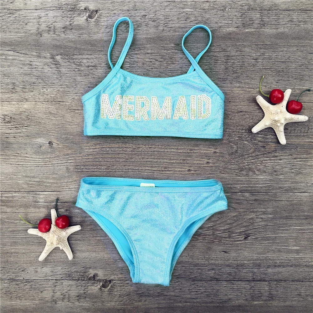 3-8 Years Mermaid Sequin Swimsuit Children Girls Bikini 2025 Cute Kids Bikinis Beach Wear Bandage Biquini Bathing Suit 292