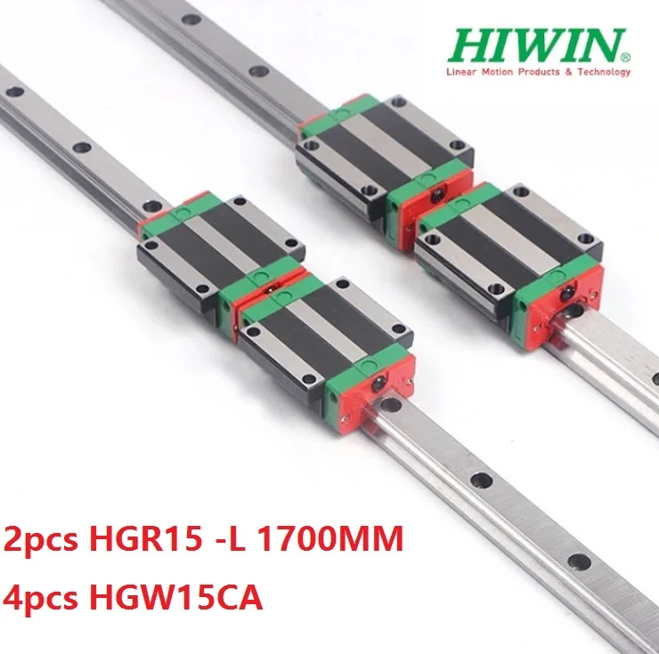 

2pcs 100% original Hiwin linear rail guide HGR15 -L 1700mm + 4pcs HGW15CA ( HGW15CC ) linear flanged block carriage for cnc