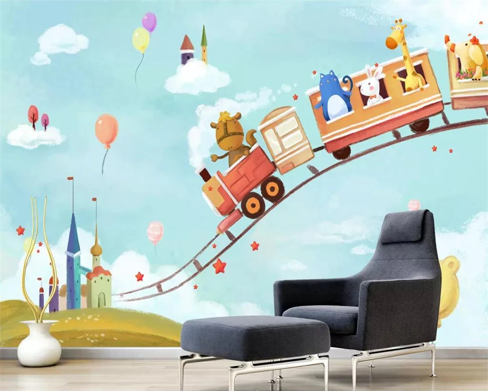 

beibehang Custom photo wall murals 3d dream fairy tale train travel hand painted children room whole house background wall paper