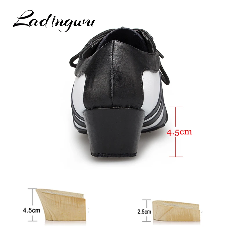 Ladingwu New Genuine Leather Shoes Men Ballroom Dance Shoes Man Soft Bottom Wedding Shoes Latin  Dance Shoes indoor Heel 2.5/4.5