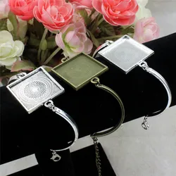 Fit 25mm Square Metal Blank Setting Bezel Cabochon Bracelet Rectangle Base For DIY Bangle 2 strands/lot K05505