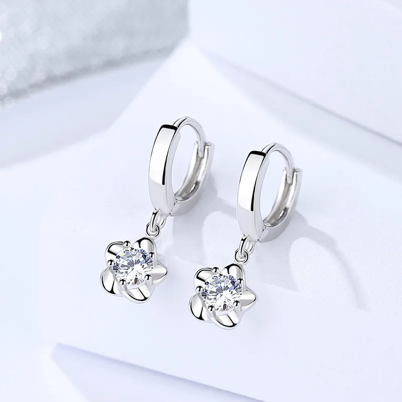 

Fashion flowers 925 sterling silver drop earrings for women pure S925 silver floral dangle earing jewelry accessories