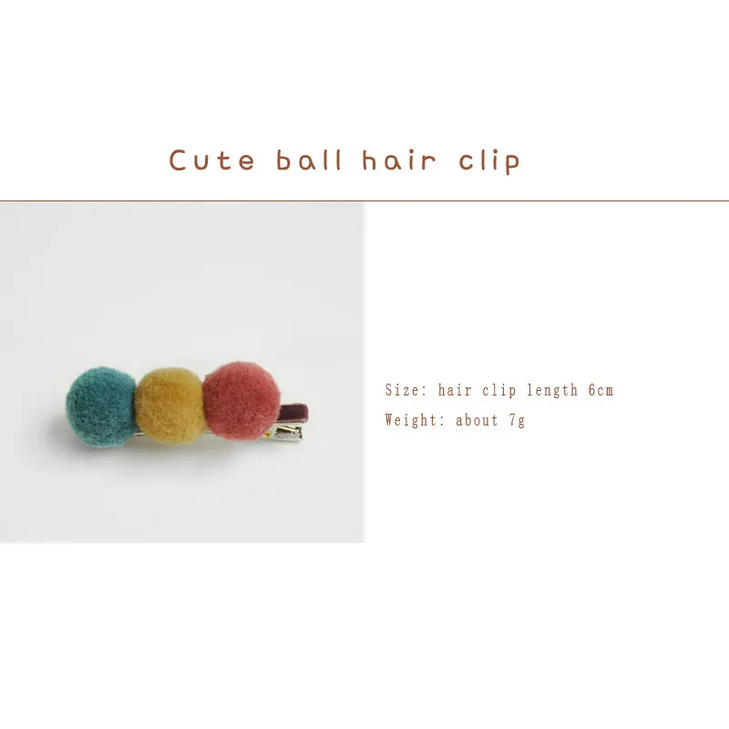 Pinzas para el pelo a presión para niña, pasadores para el pelo con pompón de bola tándem de tres colores, accesorios para el cabello para bebé