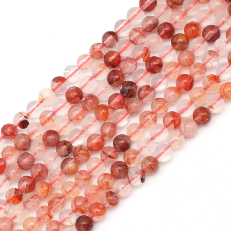 Red Crystal Quartz Stone Natural Gemstone DIY Loose Beads For Jewelry Making Strand 15