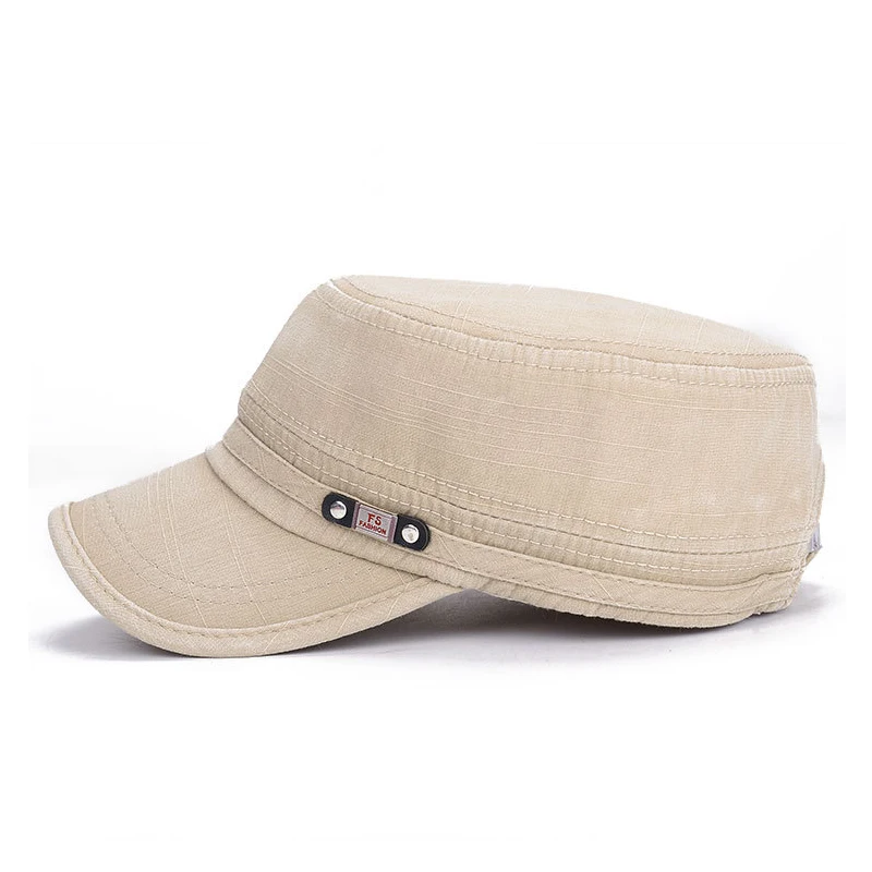 Men Washed Cotton  Military  Hat  Male Adjustable Strap Army Flat  Top  Cap Twill Corps Kepi Casquette