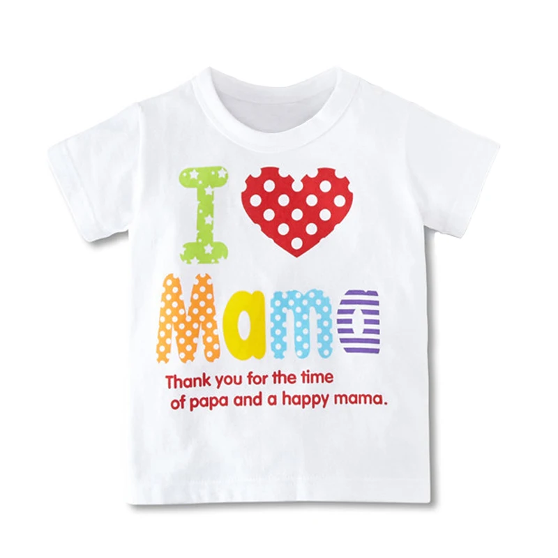 

2018 Summer Boys Short Sleeve T Shirts Cartoon Print Cotton Baby Girls T-Shirt I Love Pa Pa Ma Ma Series Children's Clothing