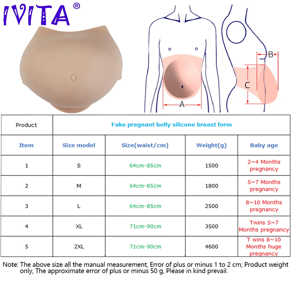 IVITA 100% Artificial Silicone Fake Pregnant Soft Belly Realistic Silicone Pregnancy Jelly Belly For Crossdresser Unisex Cosplay