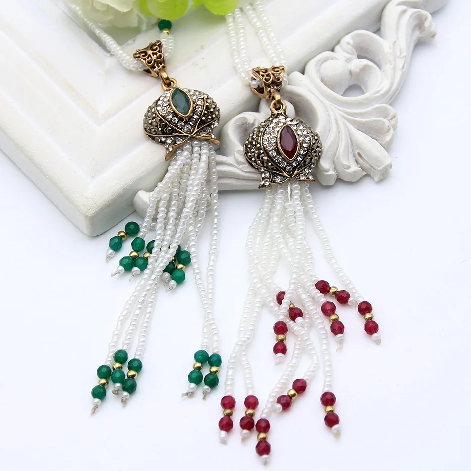 Fashion African Beads Jewelry Sets Charms Nigerian Wedding Long Tassels Necklace Stud Earring For Women Multi Layer Chain 2018