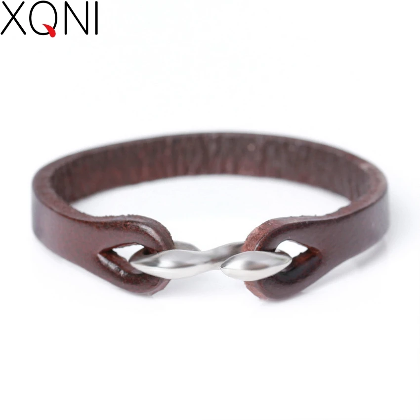 

XQNI New Fashion Trendy Sporty Hook Genuine Leather Bracelets For Men Women Brand Vintage DIY Bandage Charm Friendship Bracelet