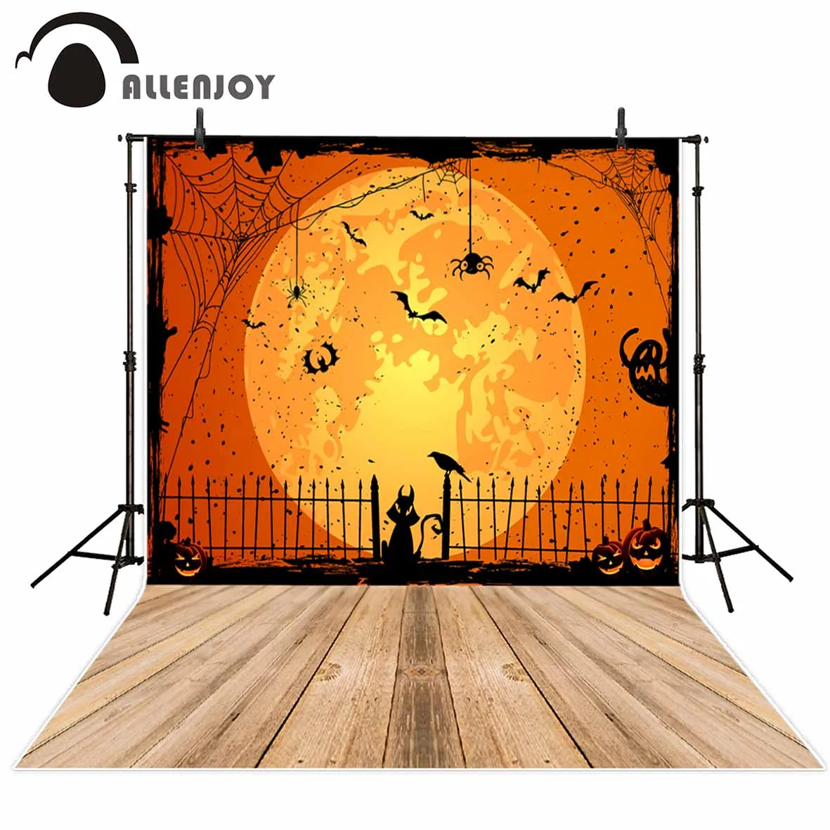 

Allenjoy background for photo studio Full Moon Spider Black Cat Pumpkin Halloween backdrop newborn original design fantasy props