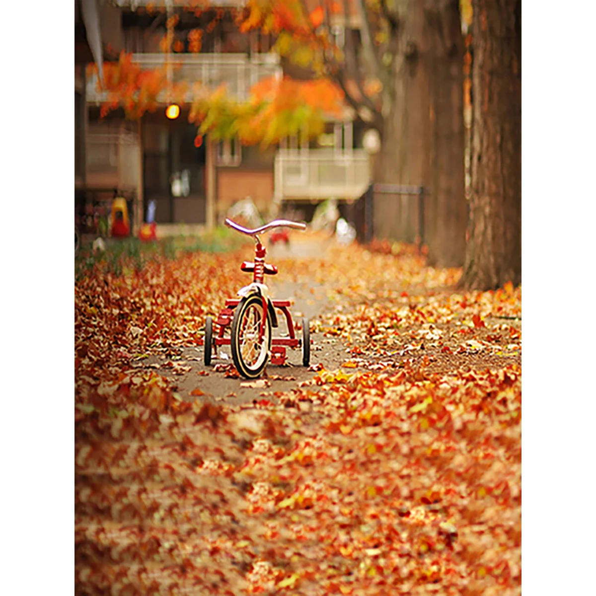 Allenjoy photography backdrops Autumn maple leaves tree red bicycle path photo children baby background photophone photocall