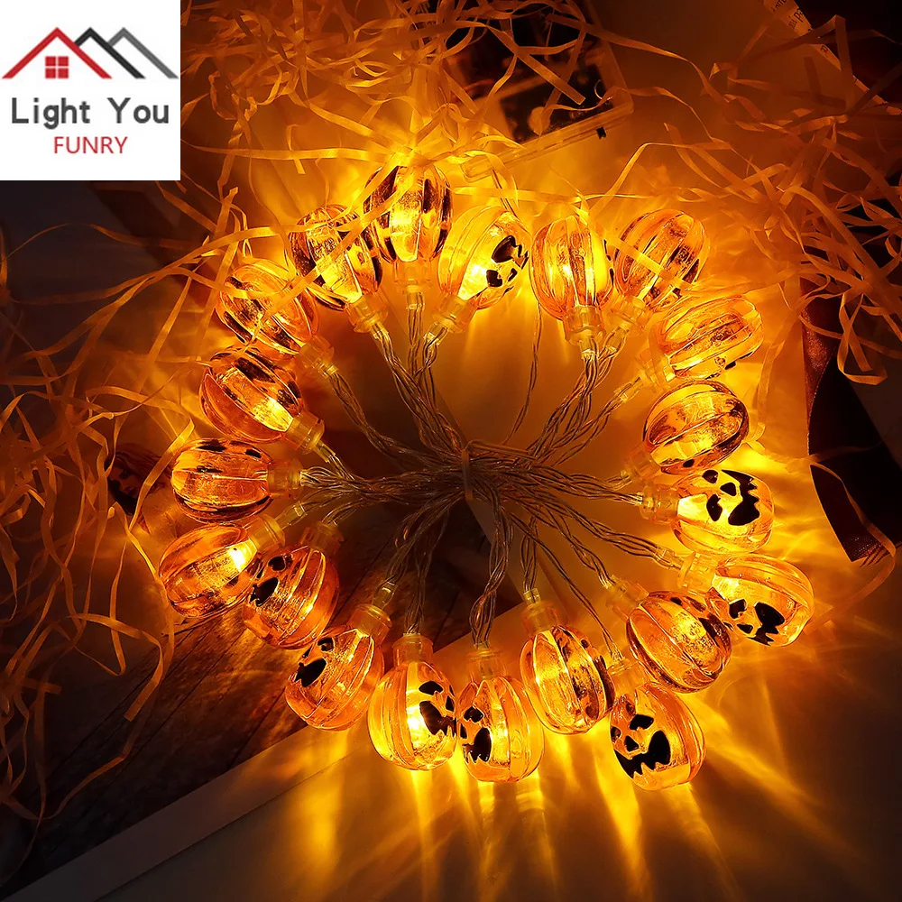 20LED Halloween Grimace Pumpkin Decorative Light String 2 Meter Halloween Party Battery Box decorazione interna String Light