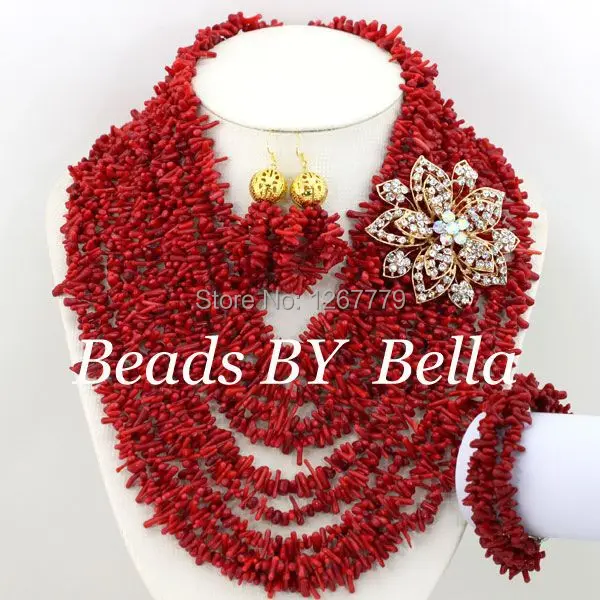 Newly Designed African Costume Jewelry Sets Real Coral Red Coral Beads Jewelry Sets Wedding Jewelry Sets Free Shipping ABS068