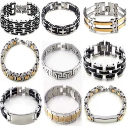 Men's Black Cross Silver Color Stainless Steel Rubber Bracelet Cuff Bangle Chain Wristband Jewelry 8.5