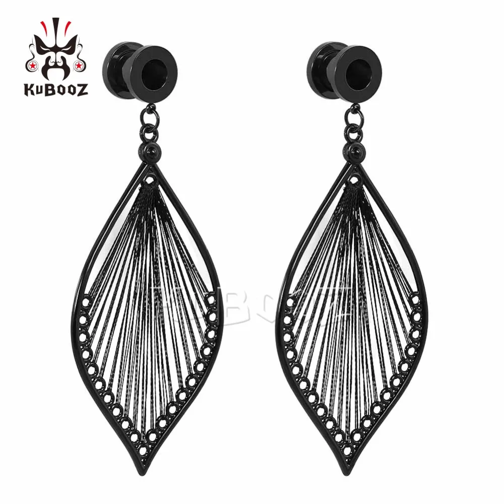 KUBOOZ Ear Plugs Tunnel Gauges Leaves Dangle Piercing Stretcher Stainless Steel Body Jewelry Screw Expander Fashion Earring Gift