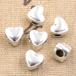 15pcs 8x7x9mm Heart 3.5mm Big Hole Antique Silver Color Beads Charms Fits Diy Charms Bracelet Jewelry Beads DIY Making fit