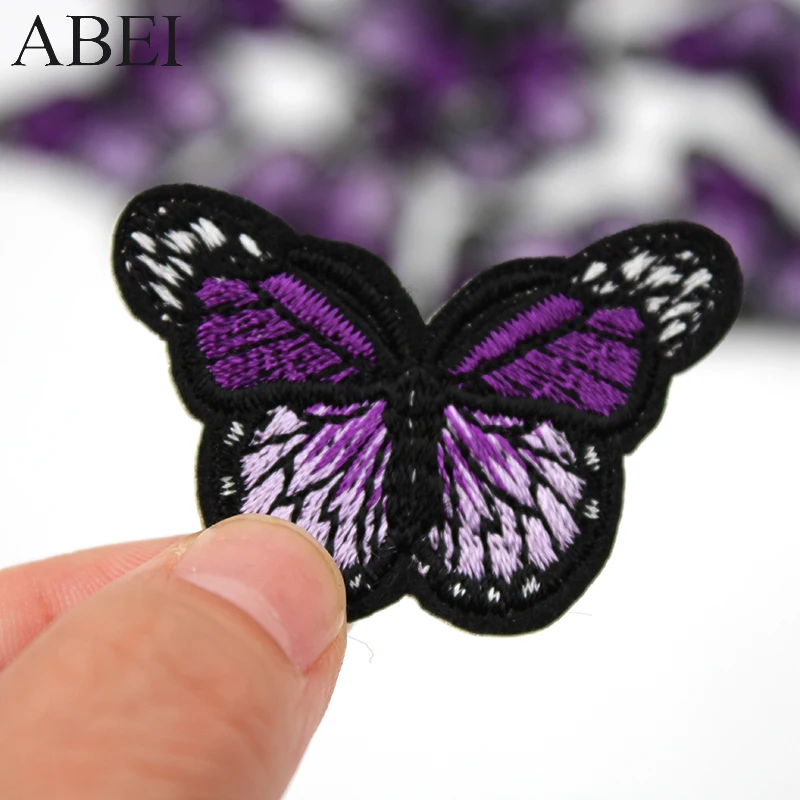 10pcs/lot Purple Embroidery Butterfly Patches Iron On Motif Badge Diy Clothes Appliques Bags Shoes Dress Coats Jeans Stickers