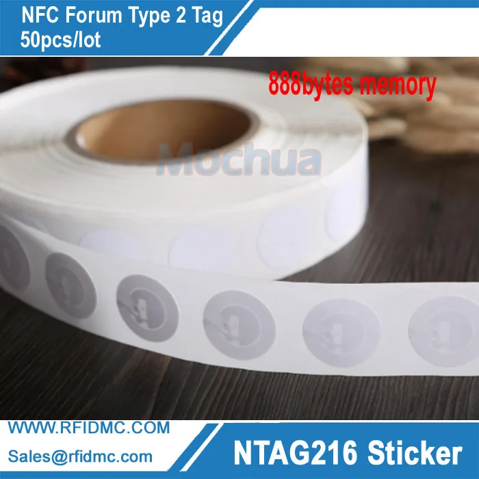 Ntag216 White NFC Stickers Tag Protocol ISO14443A 888 Bytes 25mm Diameter For All NFC Phones