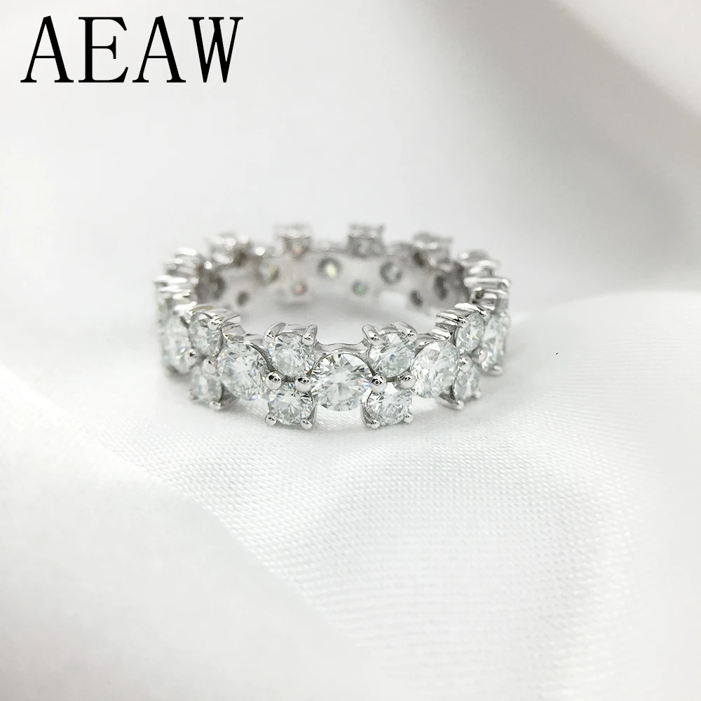 

AEAW 3mm and 4mm Full Diamond D Color Moissanite Engagement Ring in 14K White Gold