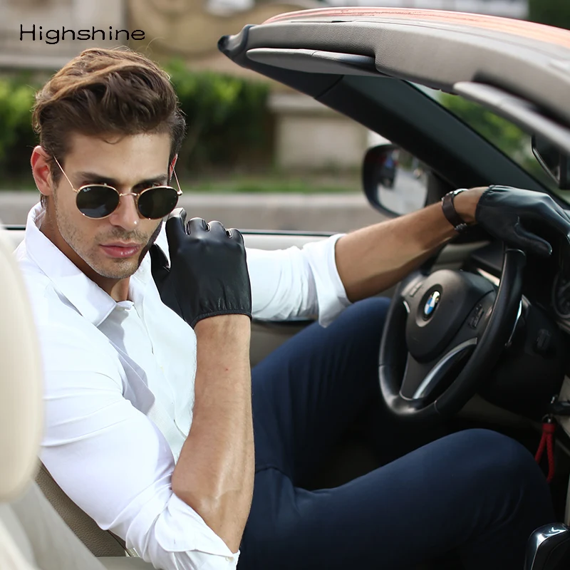 Gants de luxe en cuir véritable pour hommes, à la mode, classiques, à poignet court, gants de conduite pour écran tactile, noirs, chauds pour l\'hiver