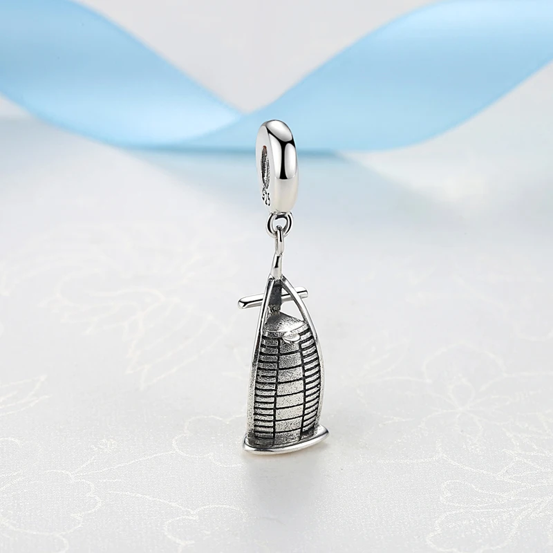 New Authentic 925 Sterling Silver Charm Bead Travel Dubai Burj Al Arab Dangle Charms Fit  Bracelets Women DIY Jewelry