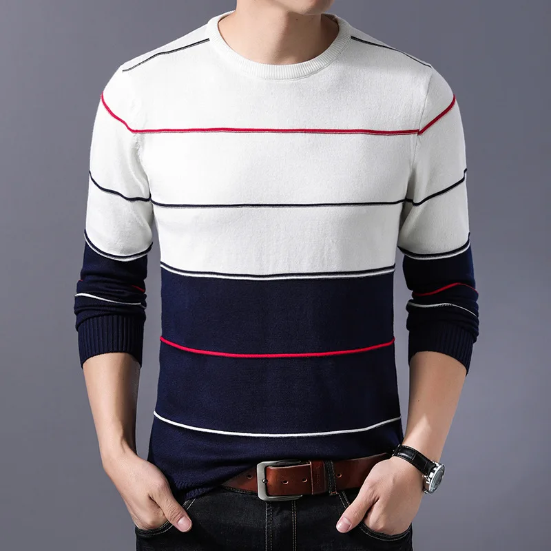 2025 Casual Men\'s Sweater O-Neck Striped Slim Fit Knittwear Autumn Winter Mens Sweaters Pullovers Pullover Men Pull Homme M-3XL