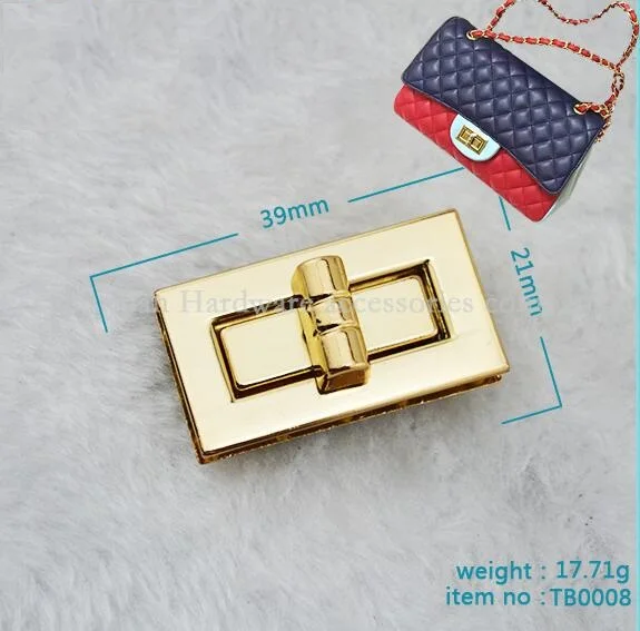 

(10 PCS/lot) metal plating processing exquisite fashion leather handbags rectangle twist lock decorative accessories