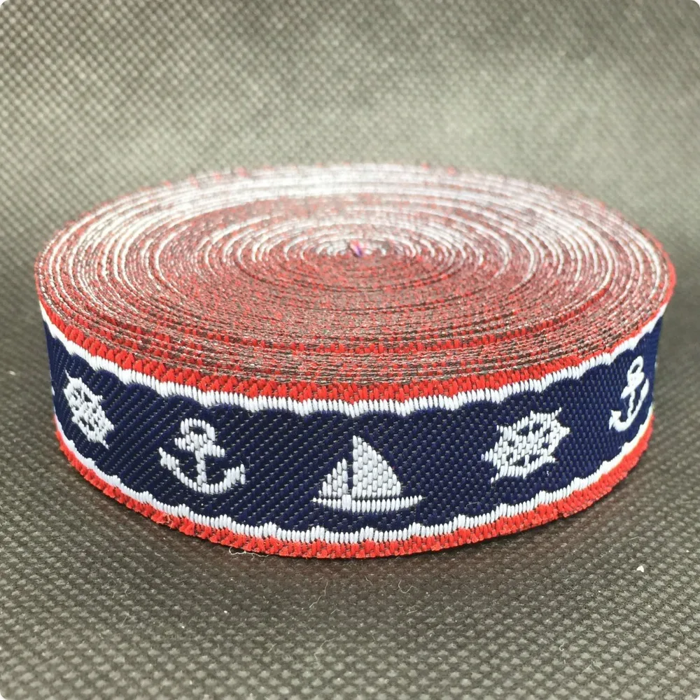 2014 NEW  wholesale 3/4 '(20mmx10yards) Polyester Woven Jacquard Ribbon dark blue with Sailing and sailors