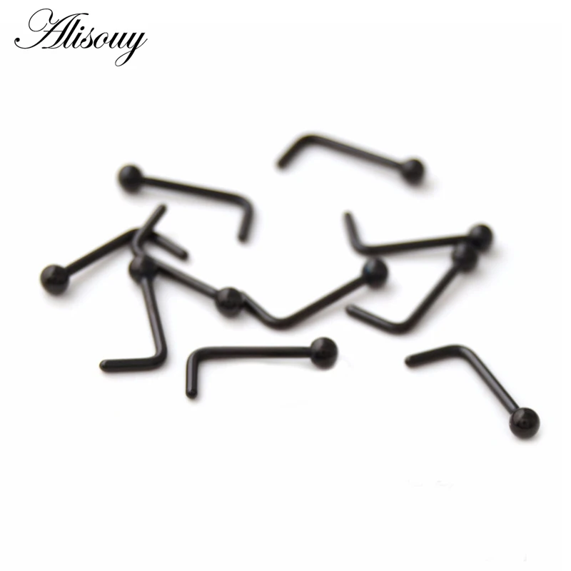 Alisouy 1PC Semplice L Forma di Acciaio Chirurgico 0.8*7mm Naso Orecchio Studs Ganci Bar Pin palla Naso Anelli Body Piercing Gioielli Per Le Donne