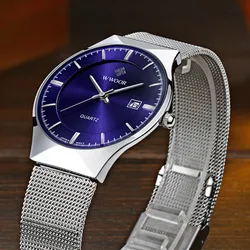 WWOOR-Montre-bracelet à quartz étanche pour homme, montres fines, horloge décontractée, date de luxe, mâle, 50m, 2021