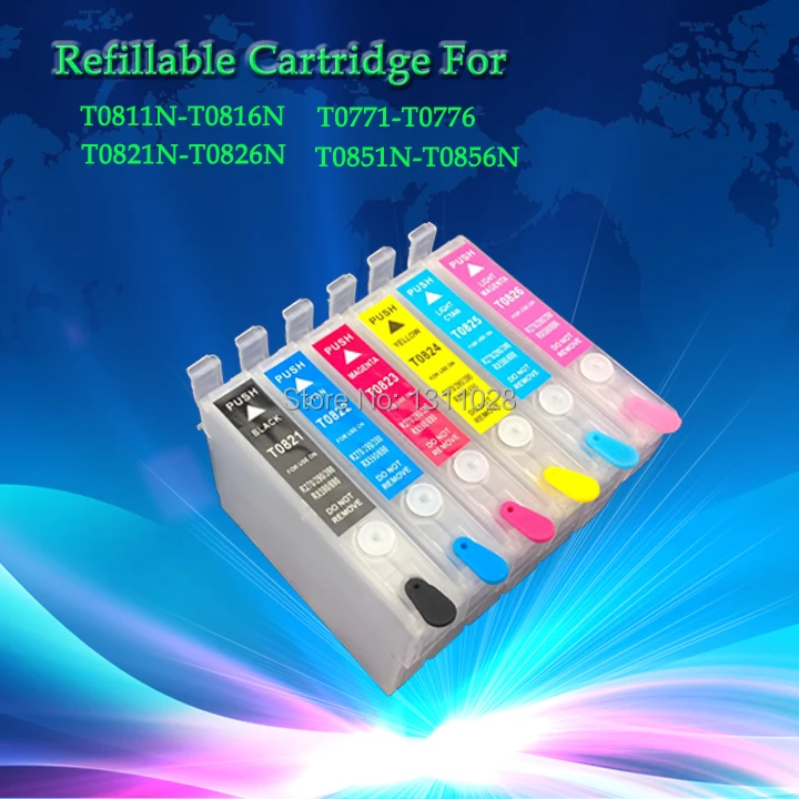 INK WAY T0851-T0856 1390 T0851N-T0856N  T60 Refillable ink cartridge for T60,1390 with ARC,1 Set, 6 PCS